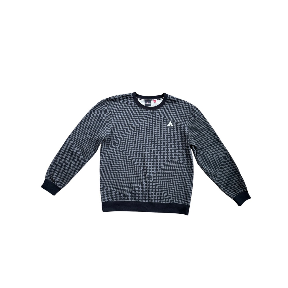 Airwalk Sweatshirt Mens XL Black Grey Excellent Distorted Checkerboard Crewneck